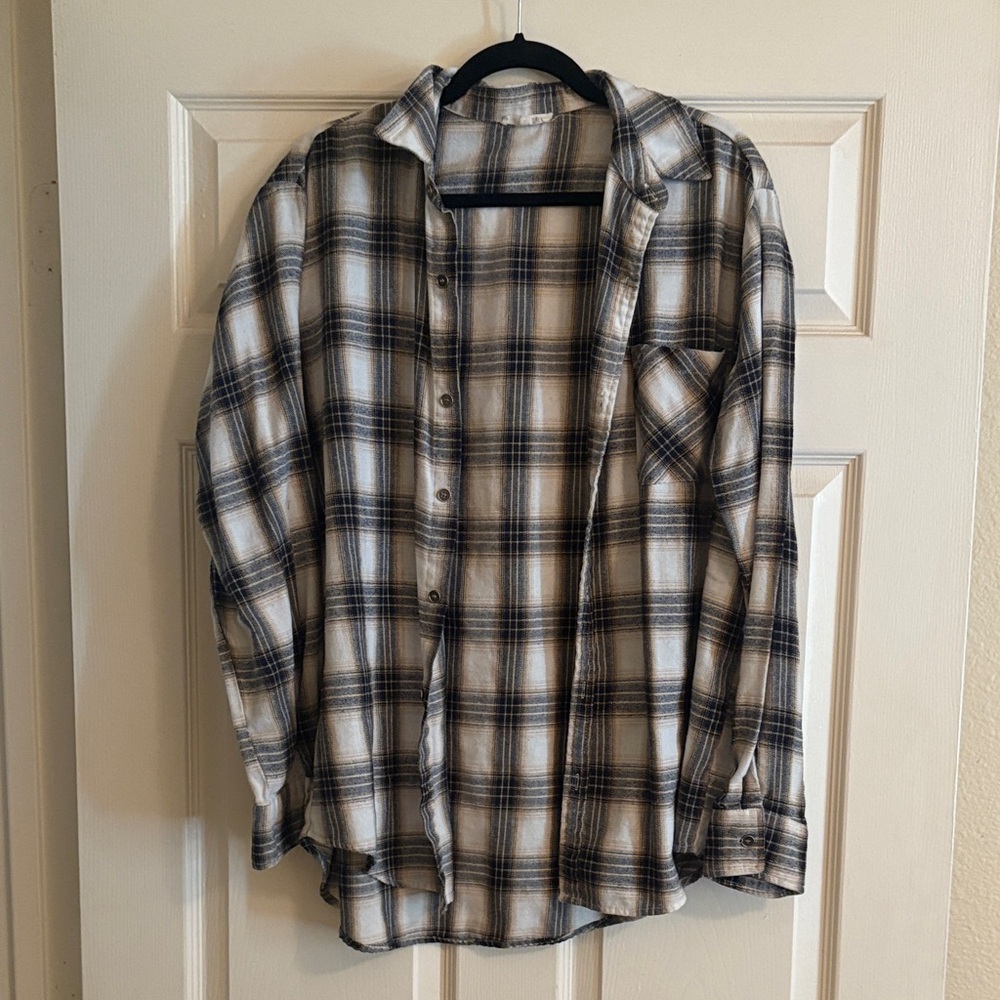 LA MIEL Plaid Button-Down Shirt - Black, White, and Tan